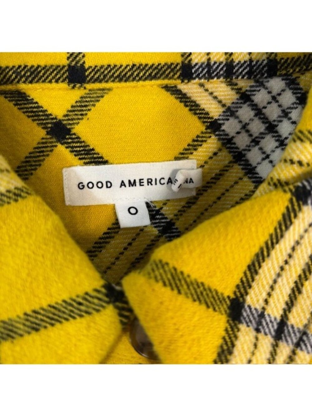 Good American Women's Flannel Size 0 Cropped Plaid Shirt Yellow & Black NEW - Picture 3 of 7
